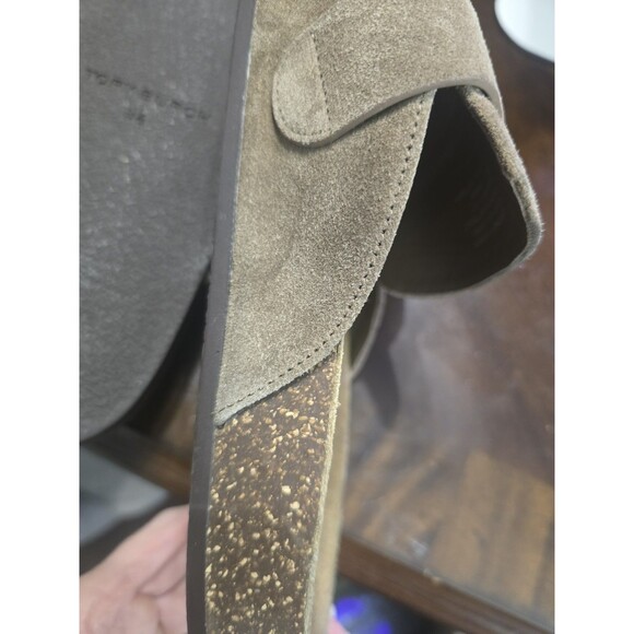 Tory Burch Mellow Suede Mules 9.5 Taupe Cork Sole Logo Slides - Picture 8 of 15